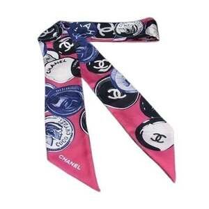 CHANEL Women's Silk Ribbon Scarf in Multicolor with Coco Mark